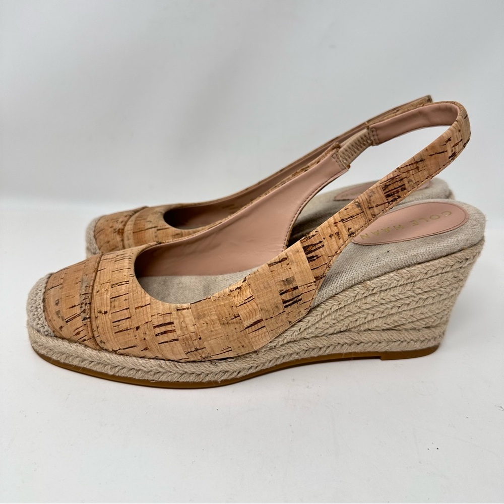 Cole Haan Cloudfeel Espadrille Slingback Wedge Heels Shoes Cork Tan Size 8.5